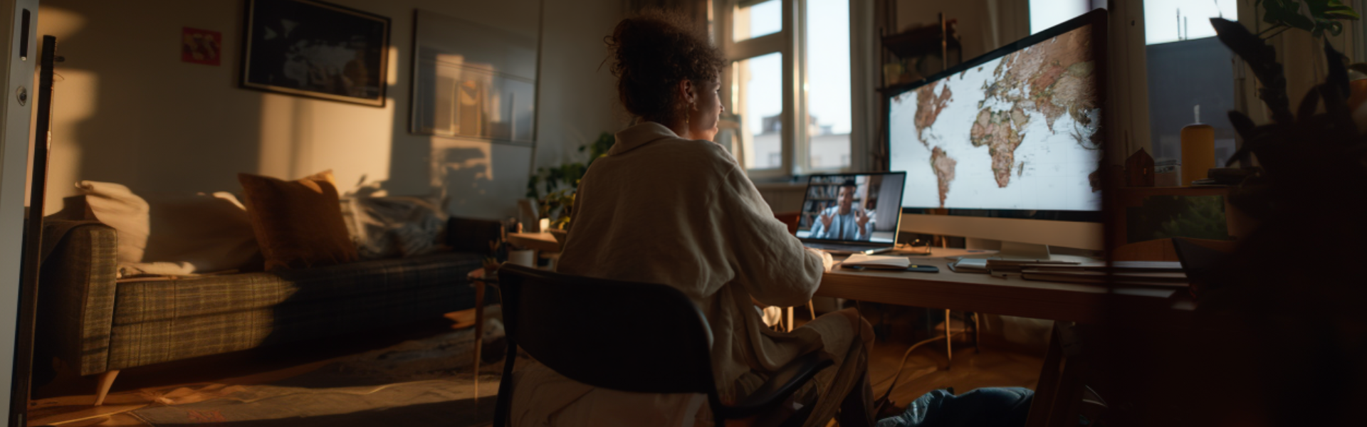 An Online Master of Arts in International Relations and Diplomacy student taking a virtual class.