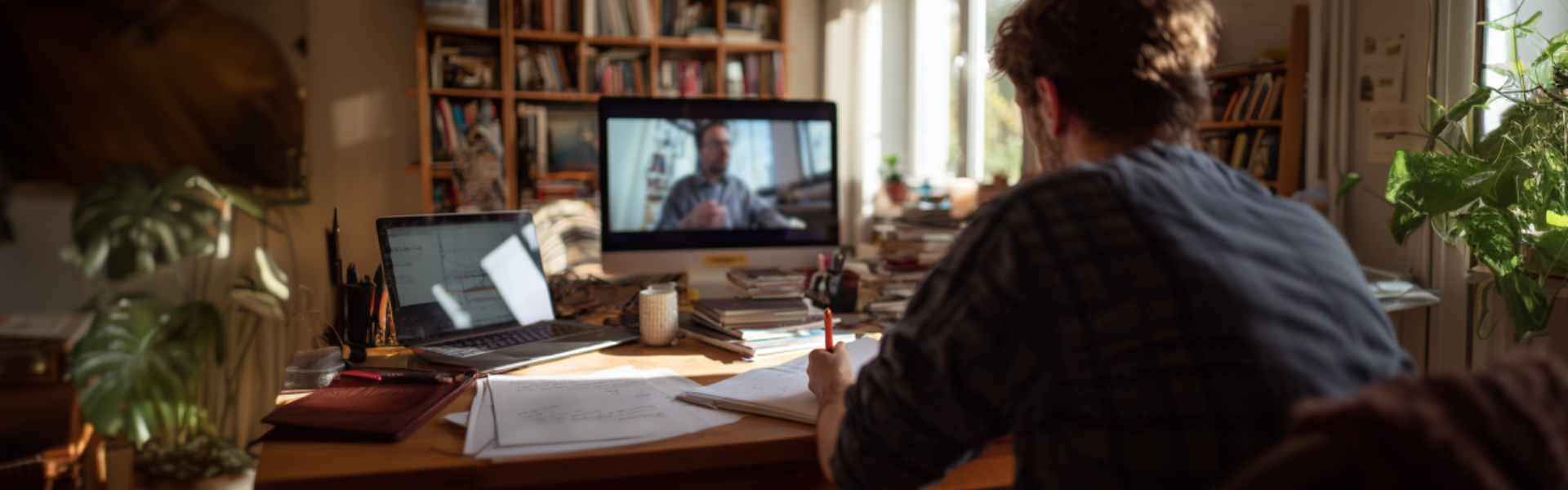 A student of the online Bachelor of Science in International Business program during a virtual class.