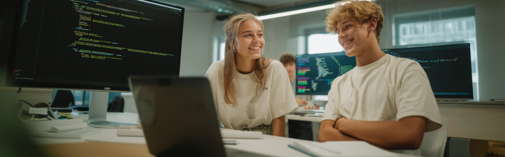 Two Bachelor of Science in Computer Science students writing code.