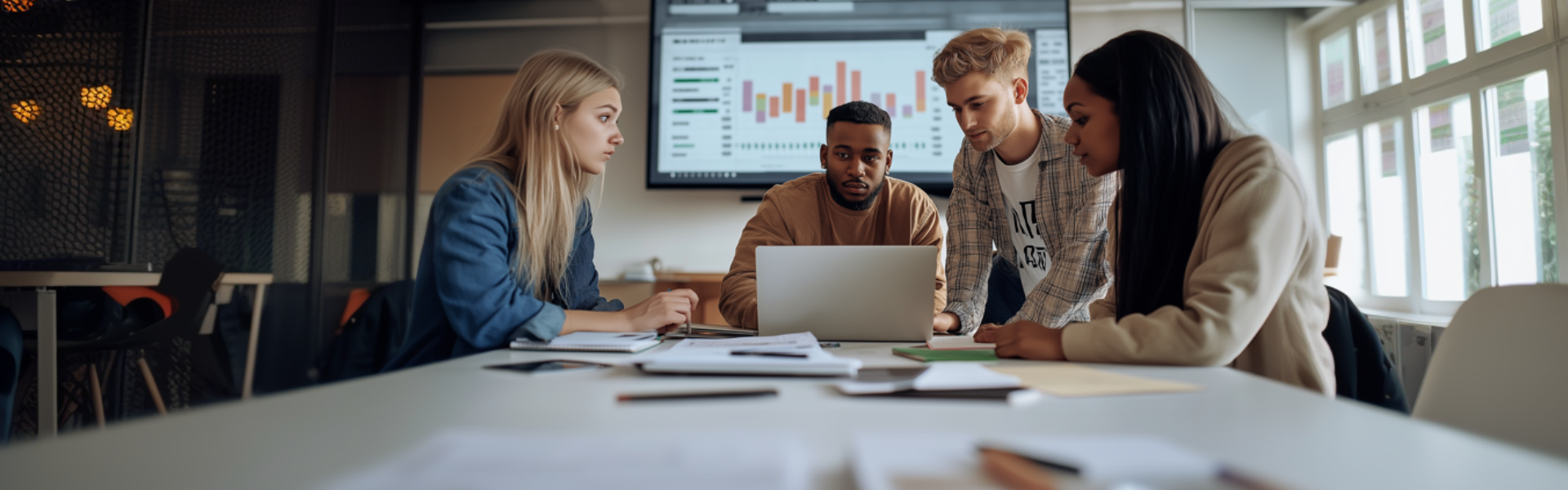 Bachelor of Science in Business Analytics students collaborating in a group study session.